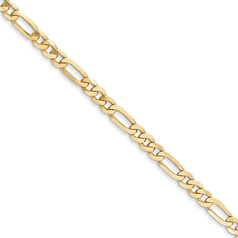 3.25mm 14k Yellow Gold Solid Flat Figaro Chain Necklace