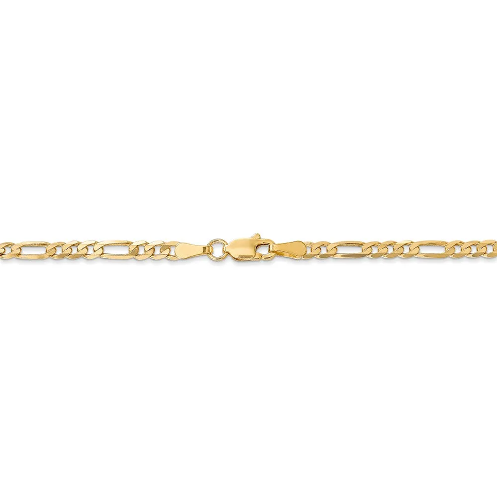 3.25mm 14k Yellow Gold Solid Flat Figaro Chain Necklace