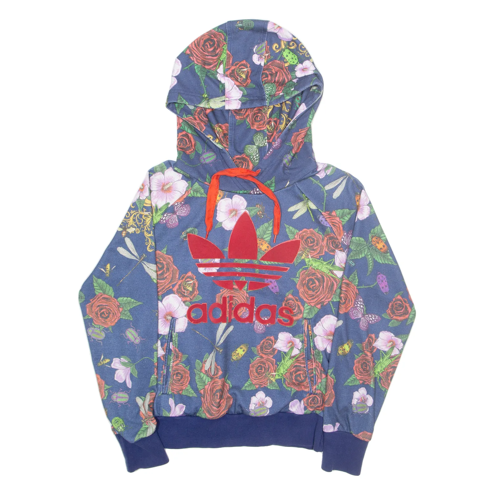 ADIDAS Floral Womens Blue Hoodie UK 8