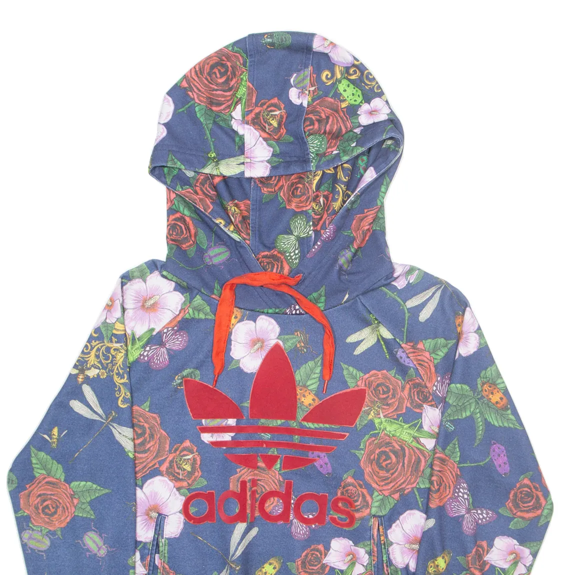 ADIDAS Floral Womens Blue Hoodie UK 8