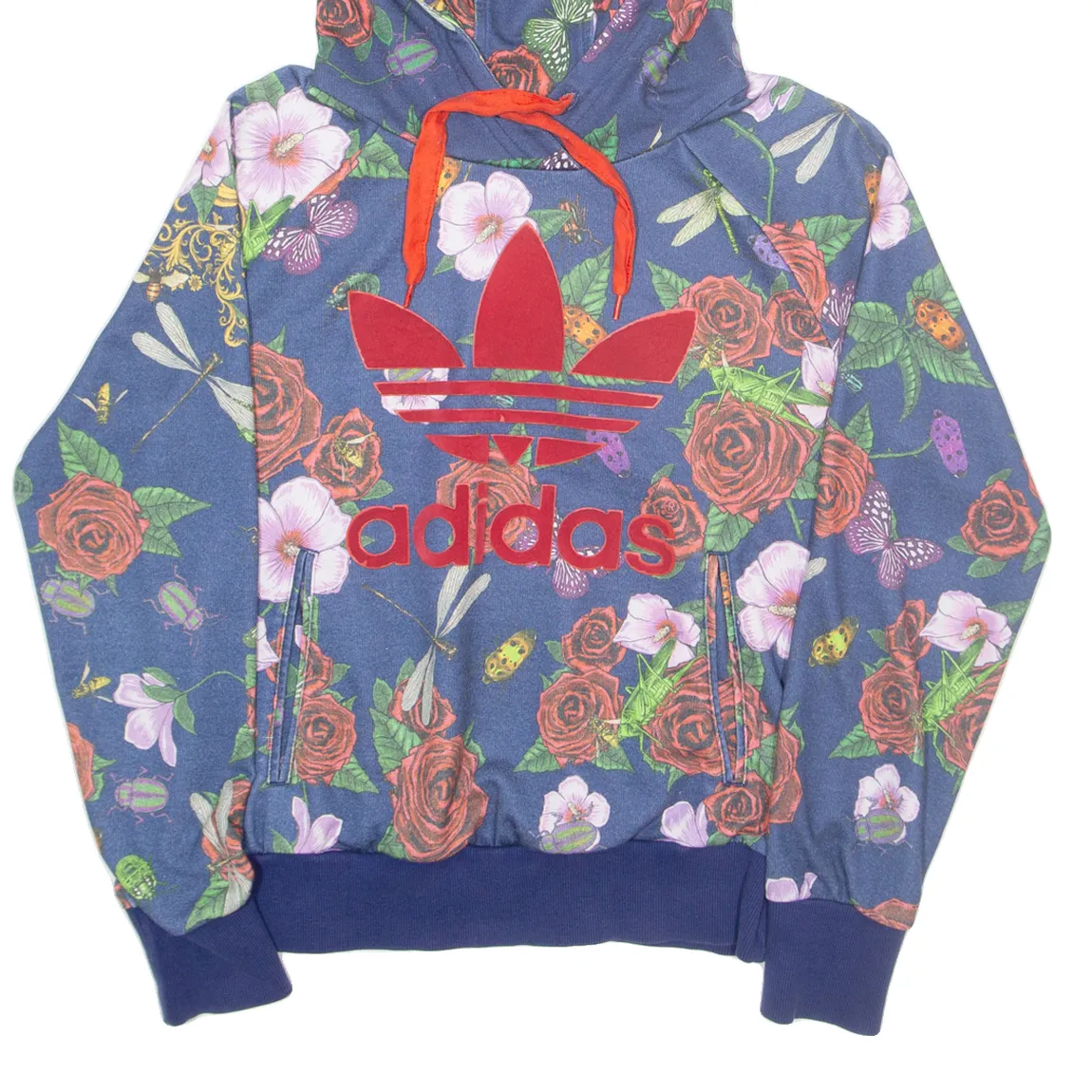 ADIDAS Floral Womens Blue Hoodie UK 8