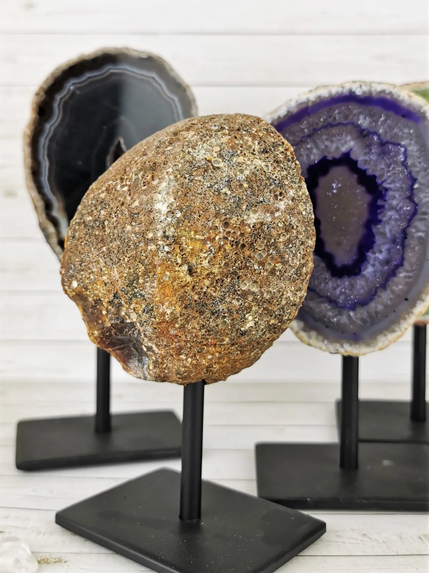 Agates on Display Stands