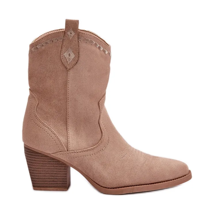 Ankle boots cowboy boots with eco suede heel beige narinae