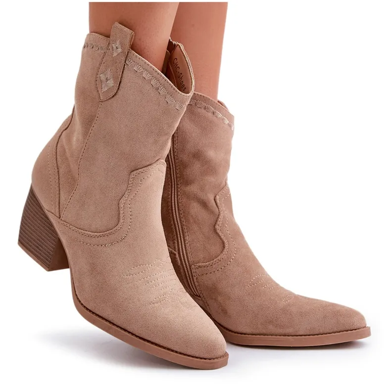 Ankle boots cowboy boots with eco suede heel beige narinae