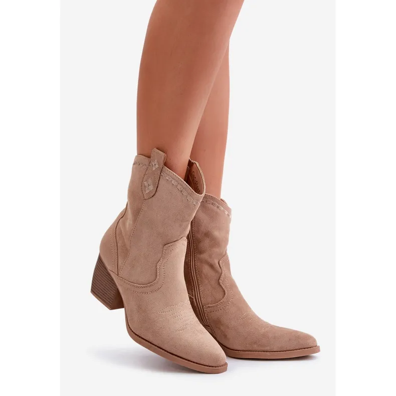 Ankle boots cowboy boots with eco suede heel beige narinae