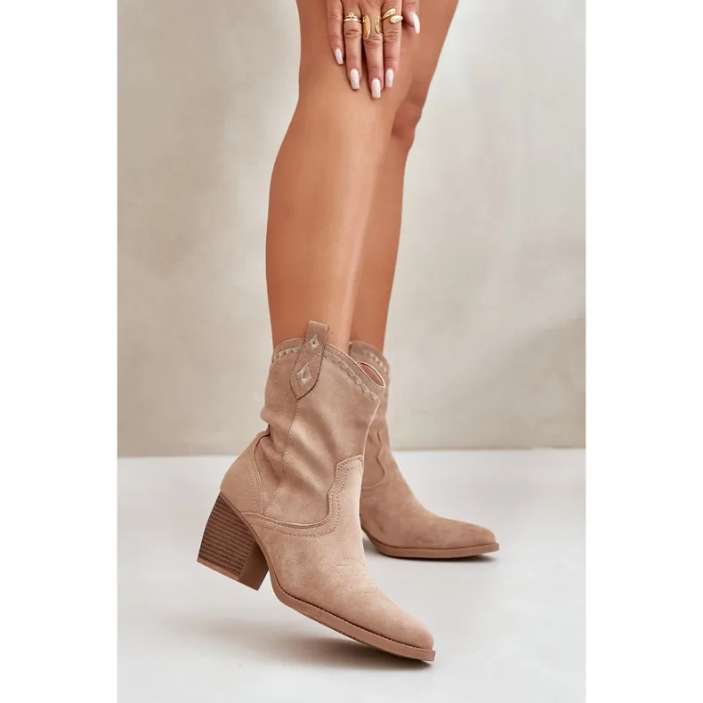 Ankle boots cowboy boots with eco suede heel beige narinae