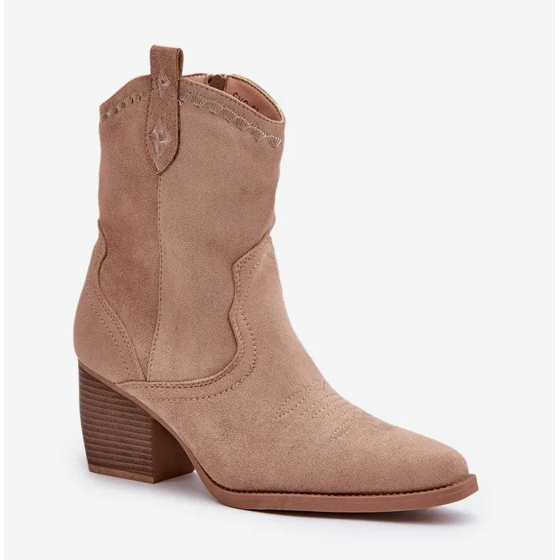 Ankle boots cowboy boots with eco suede heel beige narinae