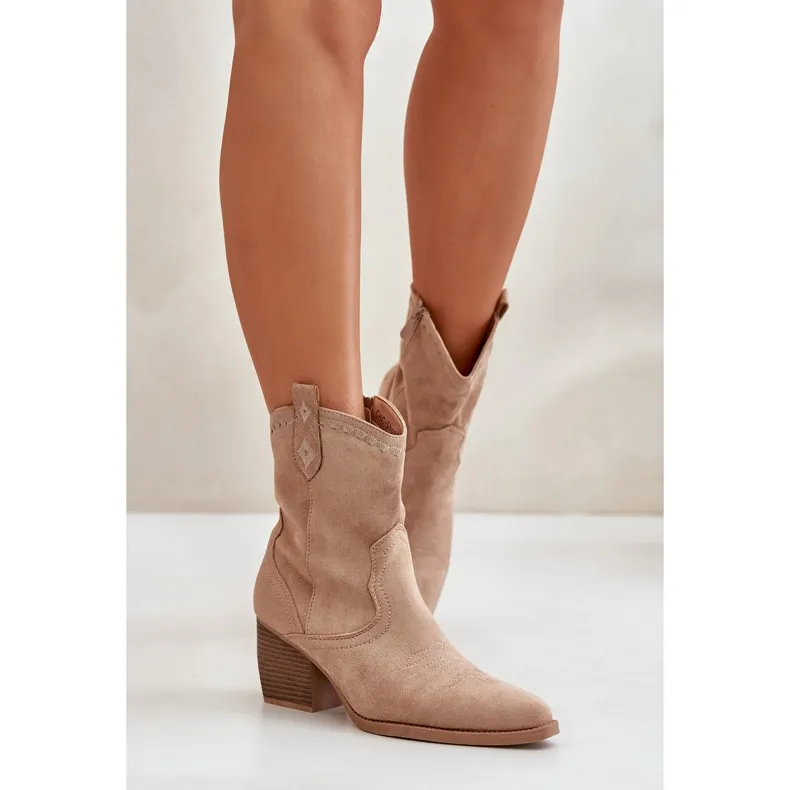 Ankle boots cowboy boots with eco suede heel beige narinae