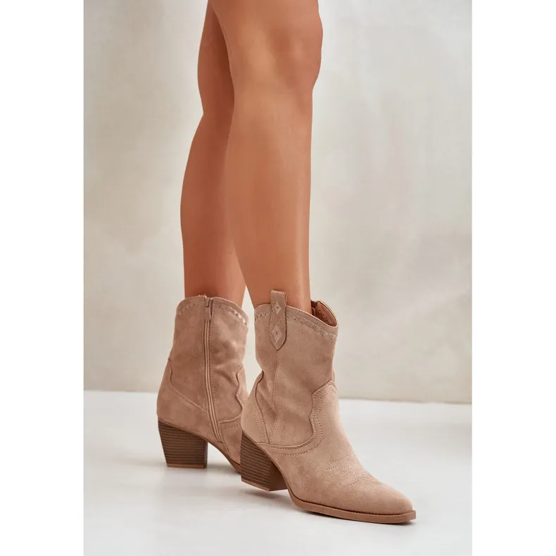 Ankle boots cowboy boots with eco suede heel beige narinae