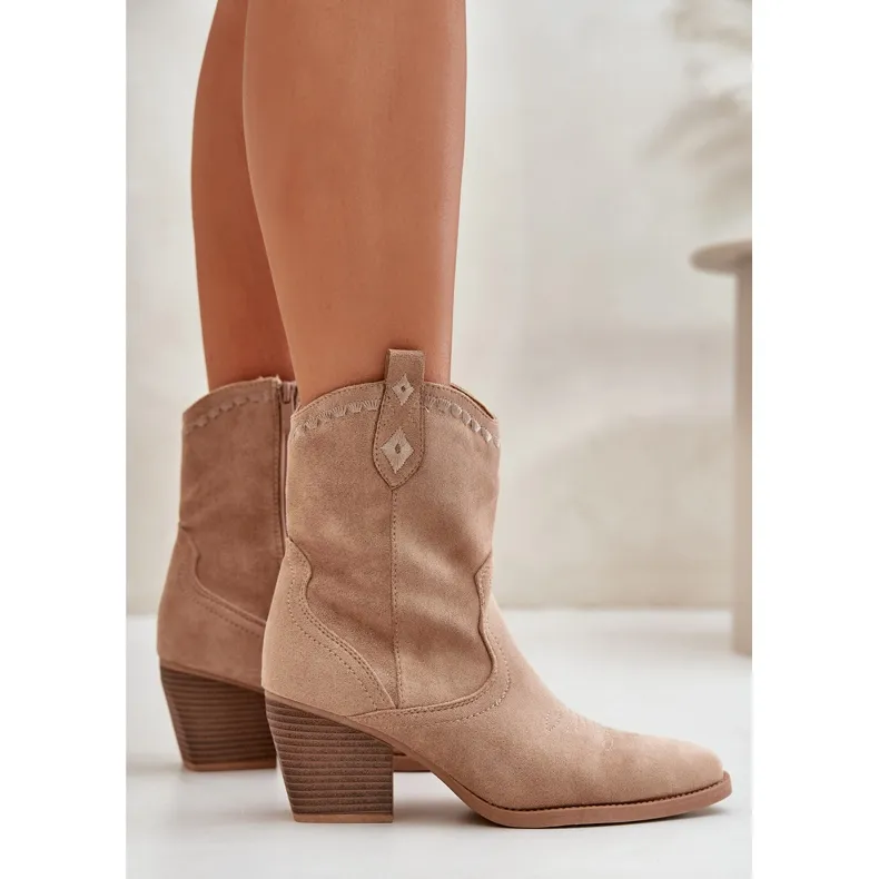 Ankle boots cowboy boots with eco suede heel beige narinae