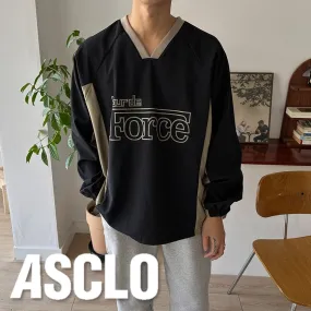 ASCLO  |Pullovers Stripes Unisex Sweat Nylon Street Style V-Neck