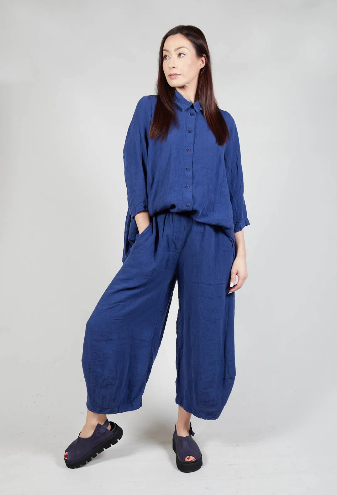 Balloon Leg Linen Trousers in Azur