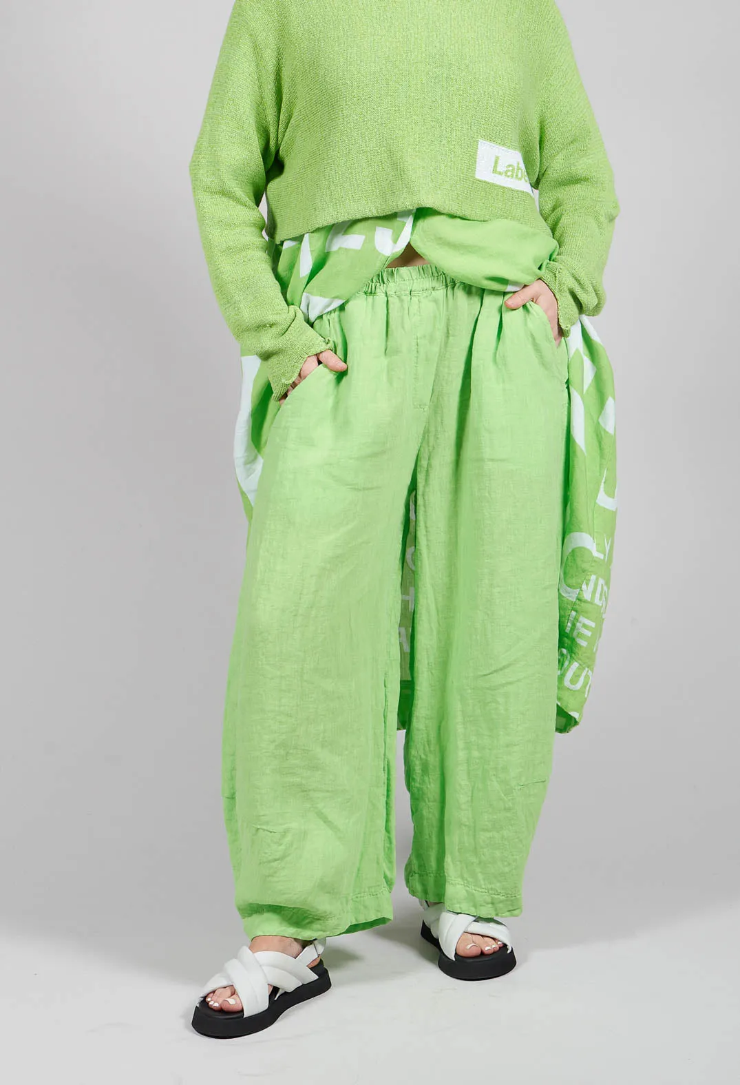 Balloon Leg Linen Trousers in Lime