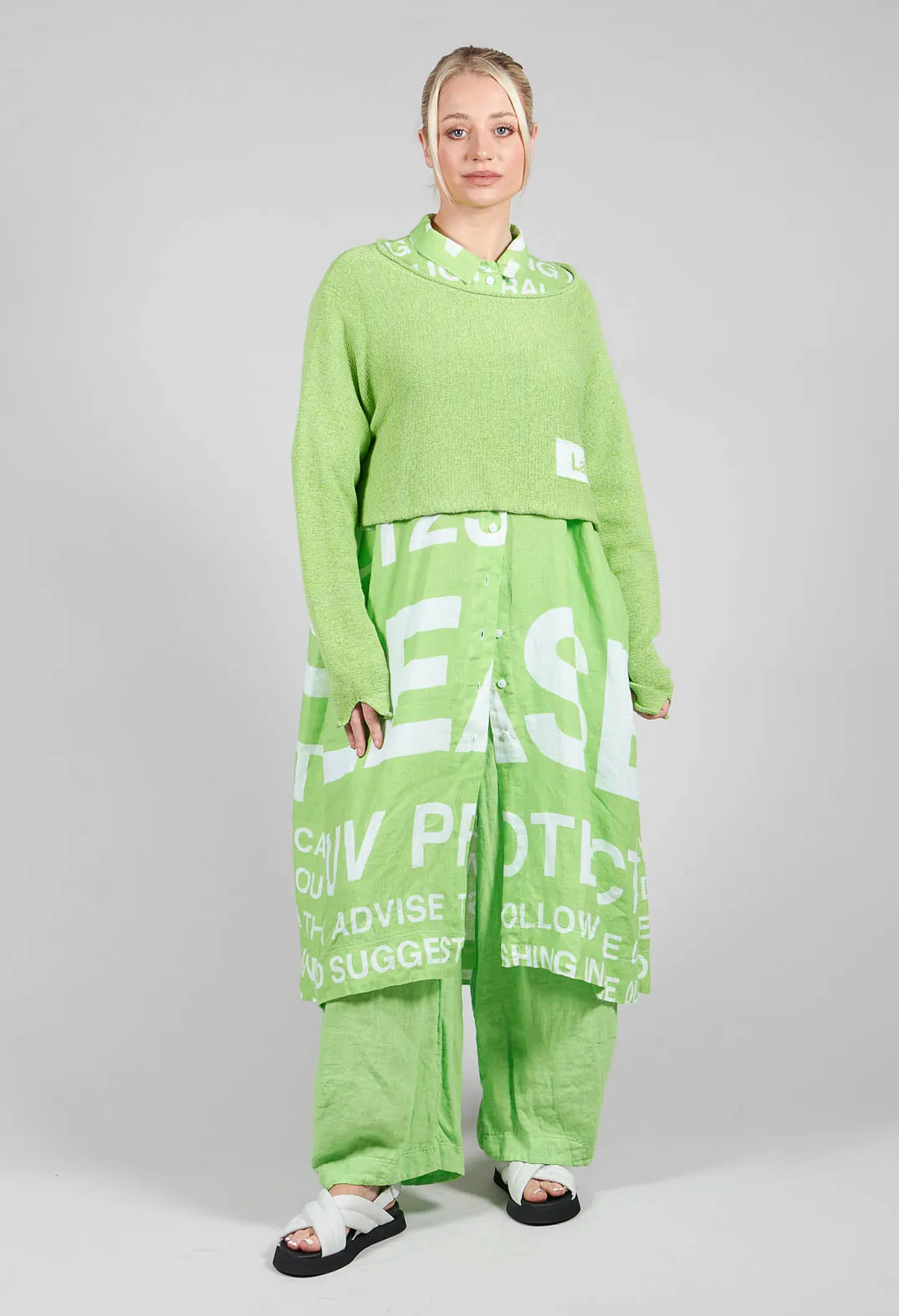 Balloon Leg Linen Trousers in Lime