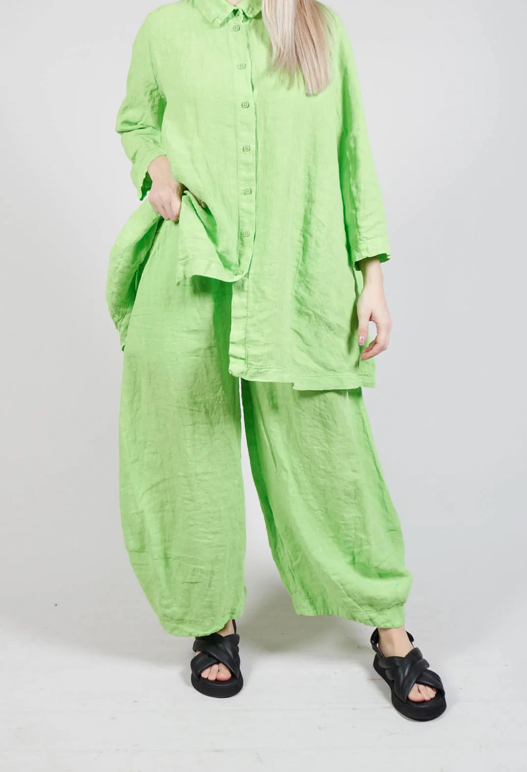 Balloon Leg Linen Trousers in Lime