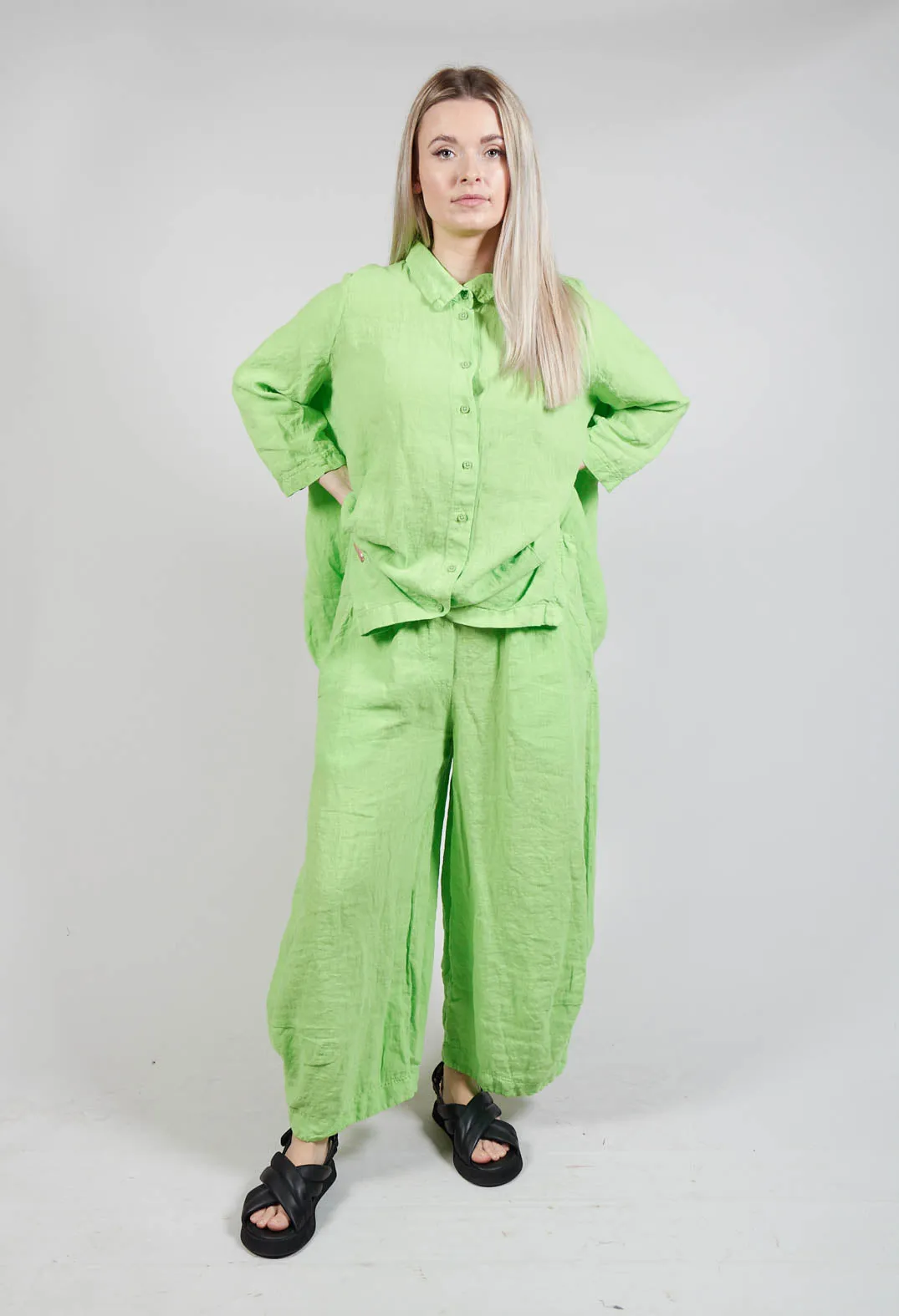 Balloon Leg Linen Trousers in Lime