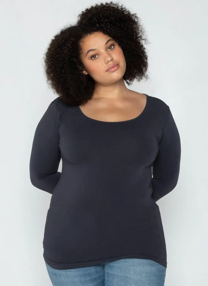 Bamboo Curvy Scoop Neck Long Sleeve