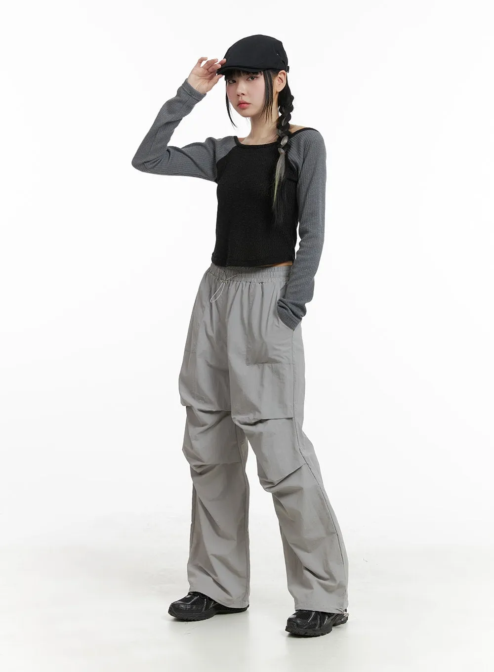 Banding Waist Nylon Wide Trousers OM426