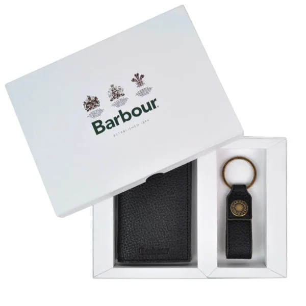 Barbour Men's Wallet and Key Fob Gift Set in Black