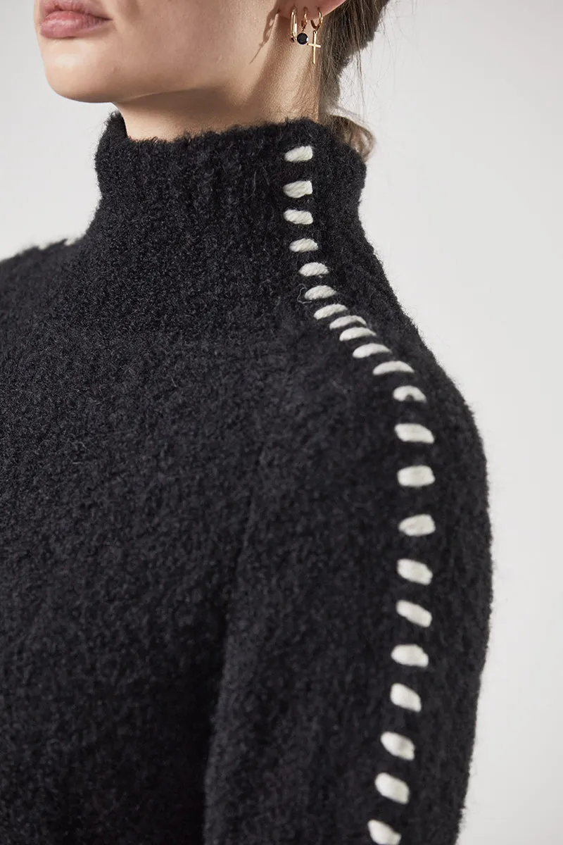 BLACK ALPACA HIGH NECK SWEATER