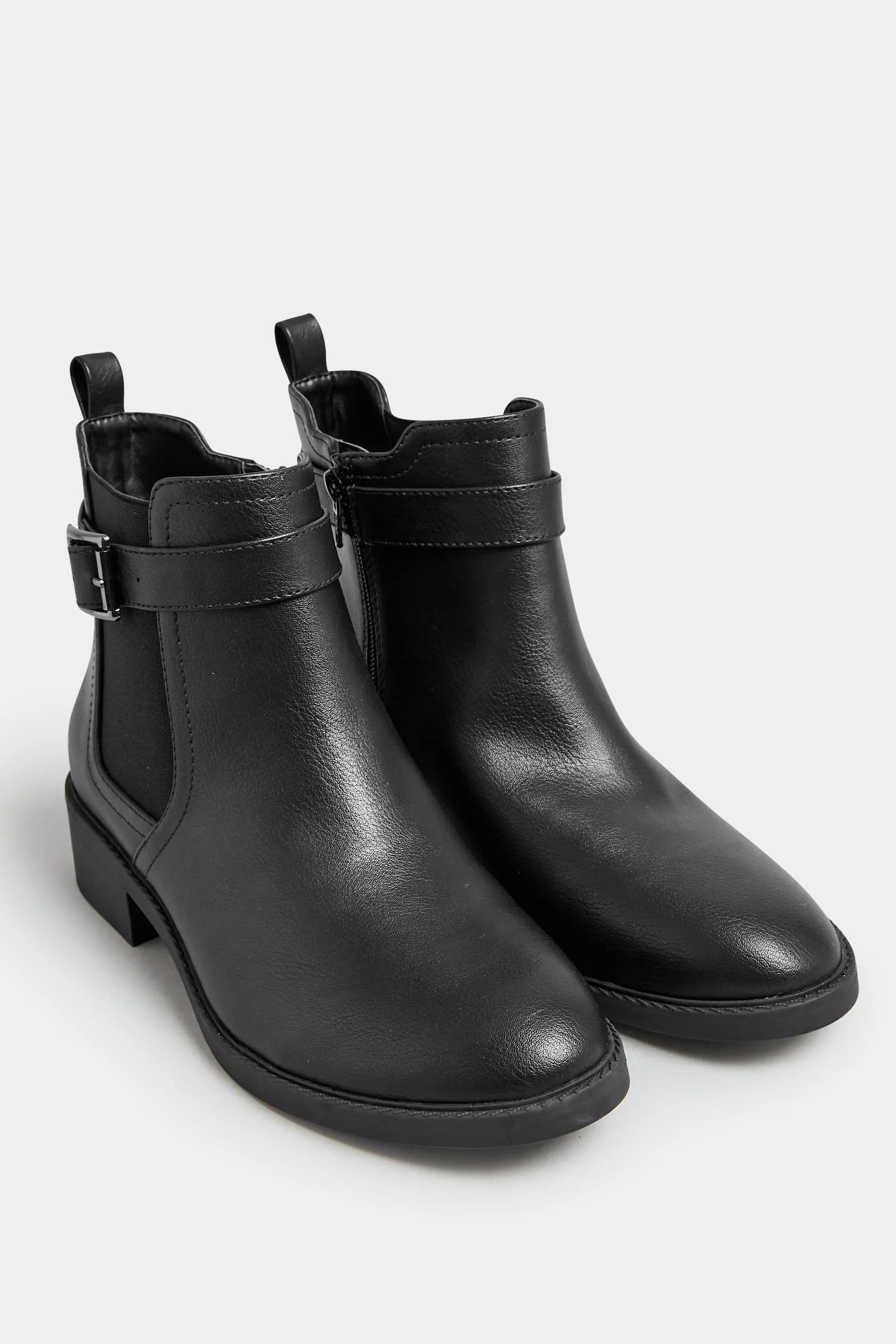 Black Buckle Faux Leather Ankle Boots In Wide E Fit & Extra Wide EEE Fit