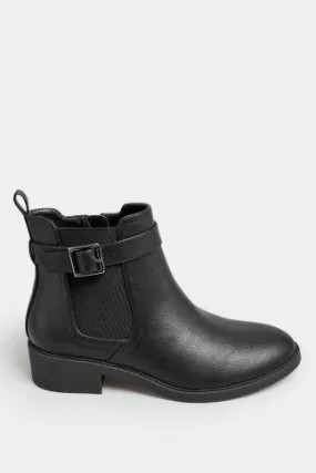 Black Buckle Faux Leather Ankle Boots In Wide E Fit & Extra Wide EEE Fit