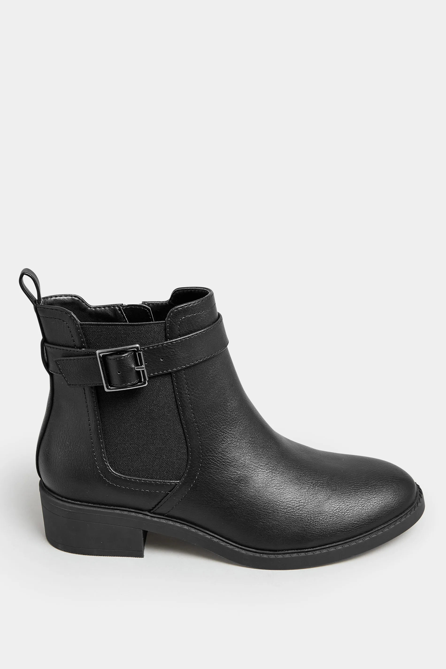 Black Buckle Faux Leather Ankle Boots In Wide E Fit & Extra Wide EEE Fit