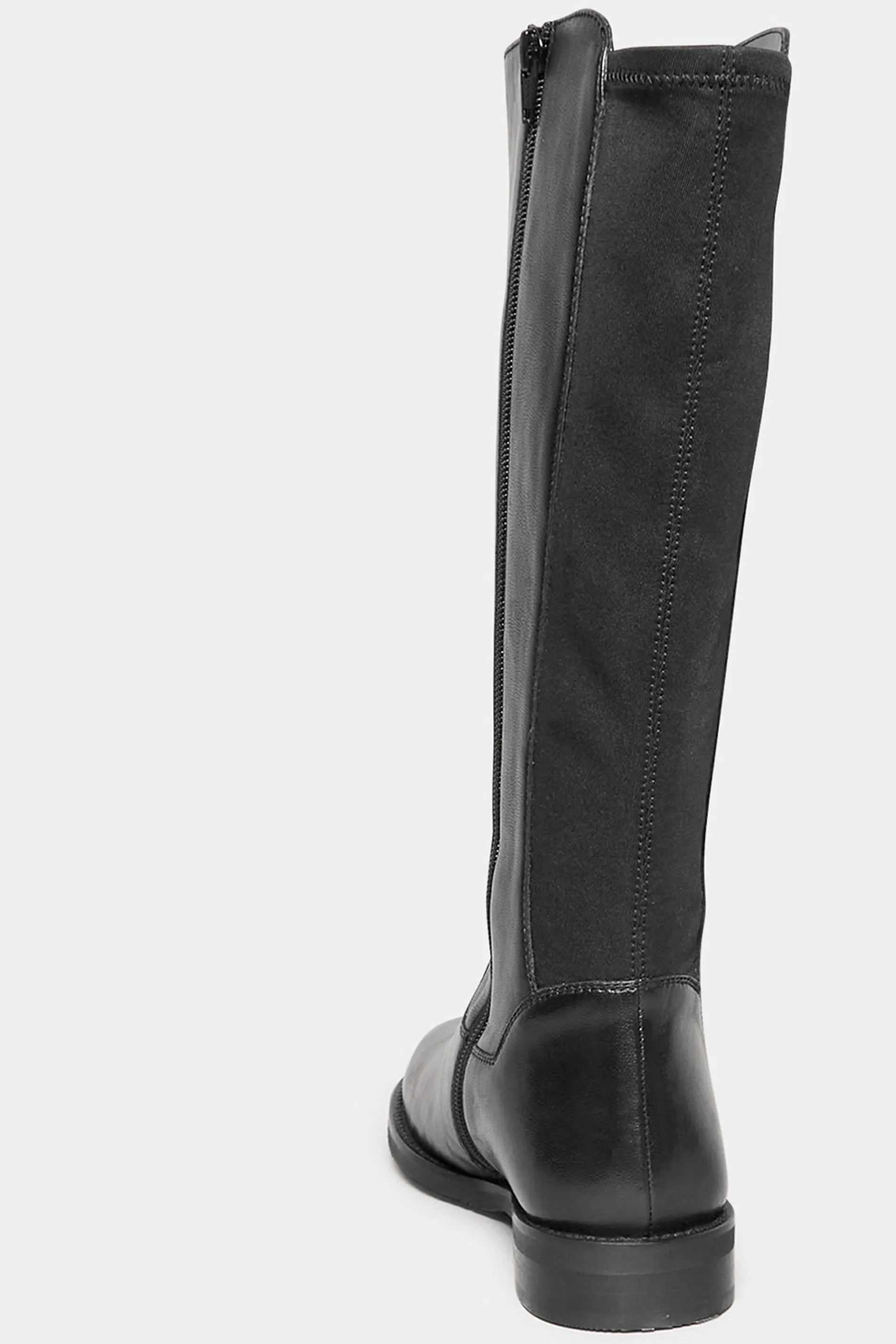 Black Elasticated Knee High Leather Boots In Wide E Fit & Extra Wide EEE Fit