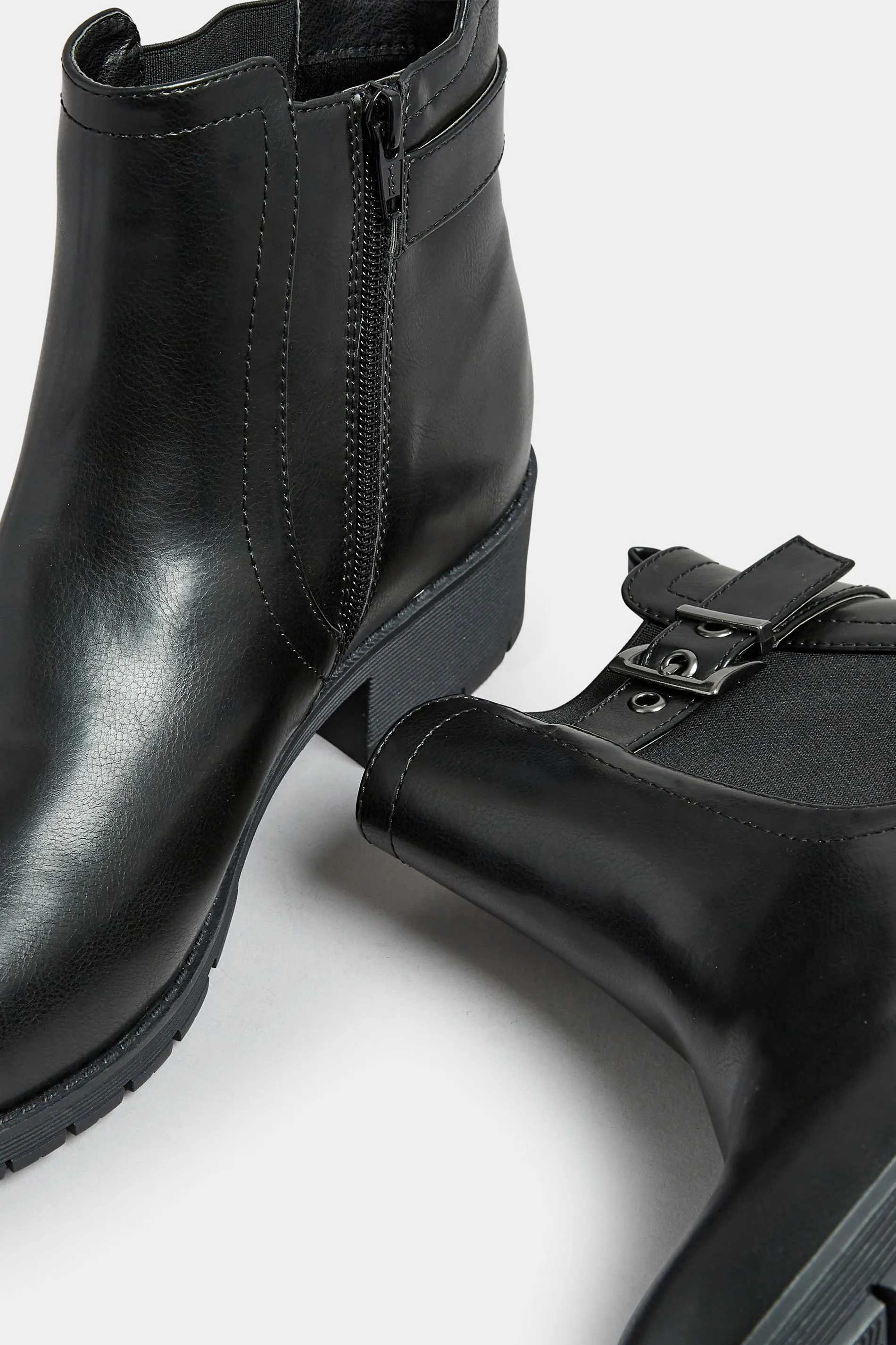 Black Faux Leather Buckle Ankle Boots In Wide E Fit & Extra Wide EEE Fit