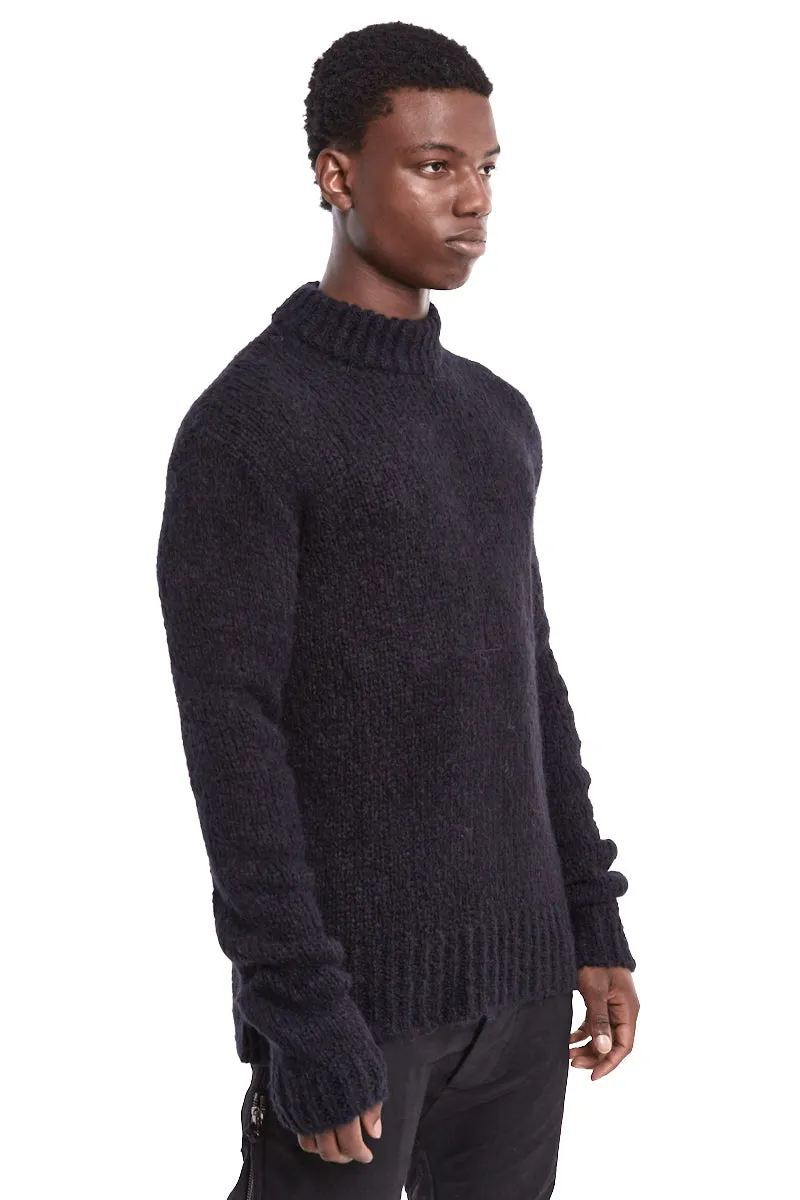 BLACK HIGH COLLAR ALPACA SWEATER