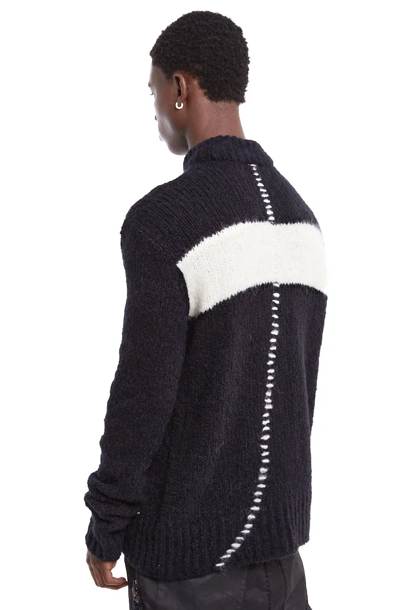 BLACK HIGH COLLAR ALPACA SWEATER