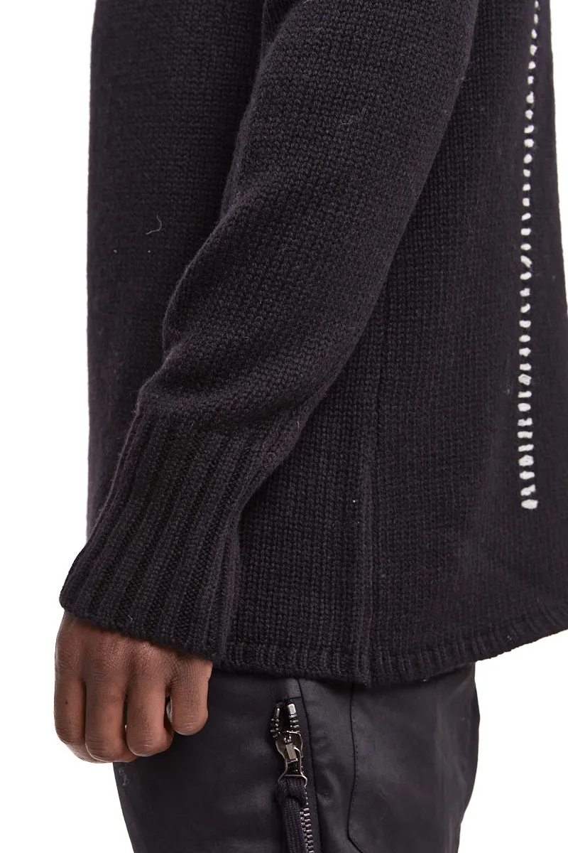 BLACK HIGH NECK STITCHING WOOL SWEATER