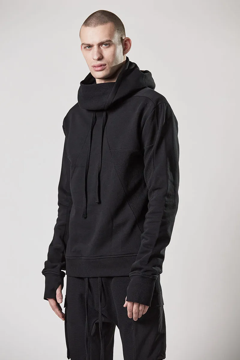 BLACK HOODED MATMIX SWEATER