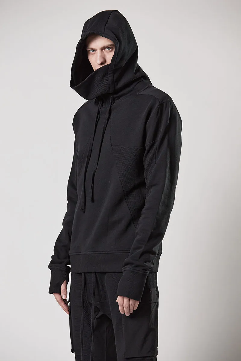 BLACK HOODED MATMIX SWEATER