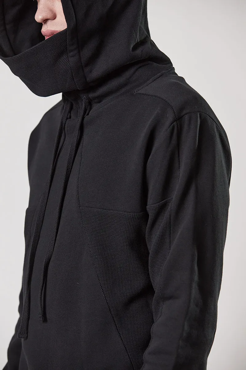 BLACK HOODED MATMIX SWEATER