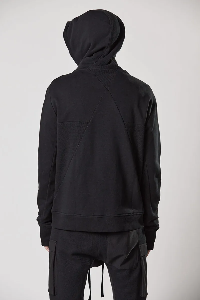 BLACK HOODED MATMIX SWEATER