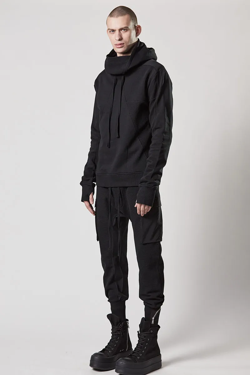 BLACK HOODED MATMIX SWEATER