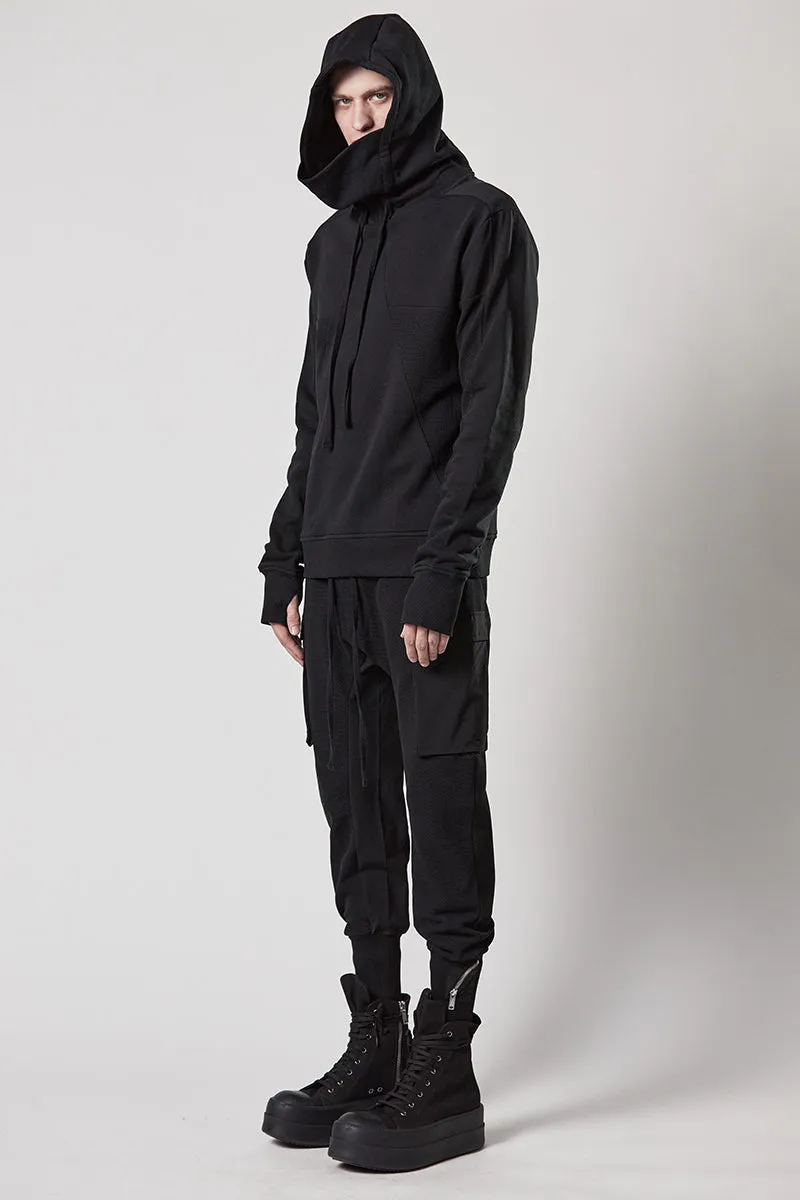 BLACK HOODED MATMIX SWEATER