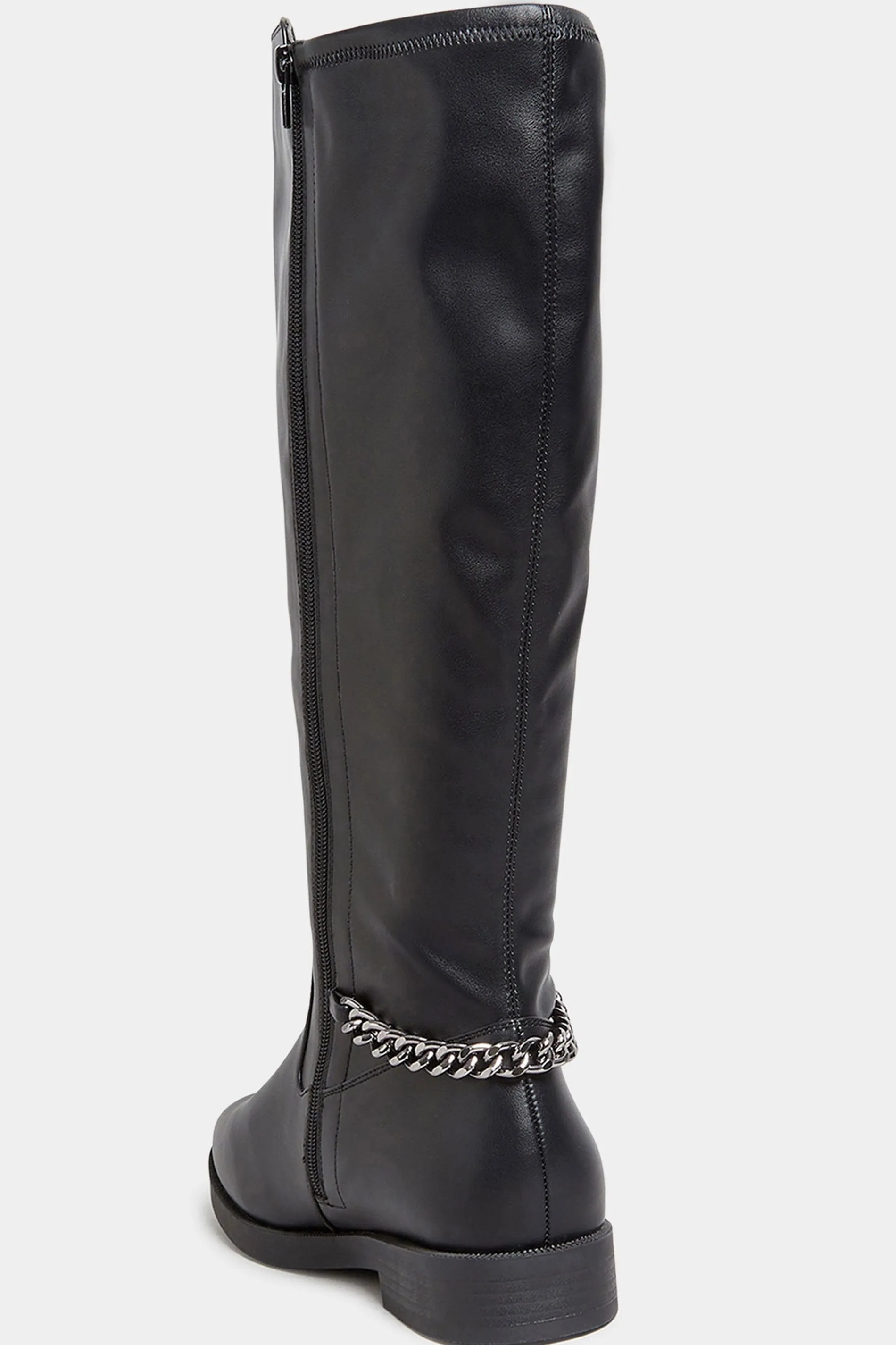 Black Knee High Chain Detail Boots In Wide E Fit & Extra Wide EEE Fit