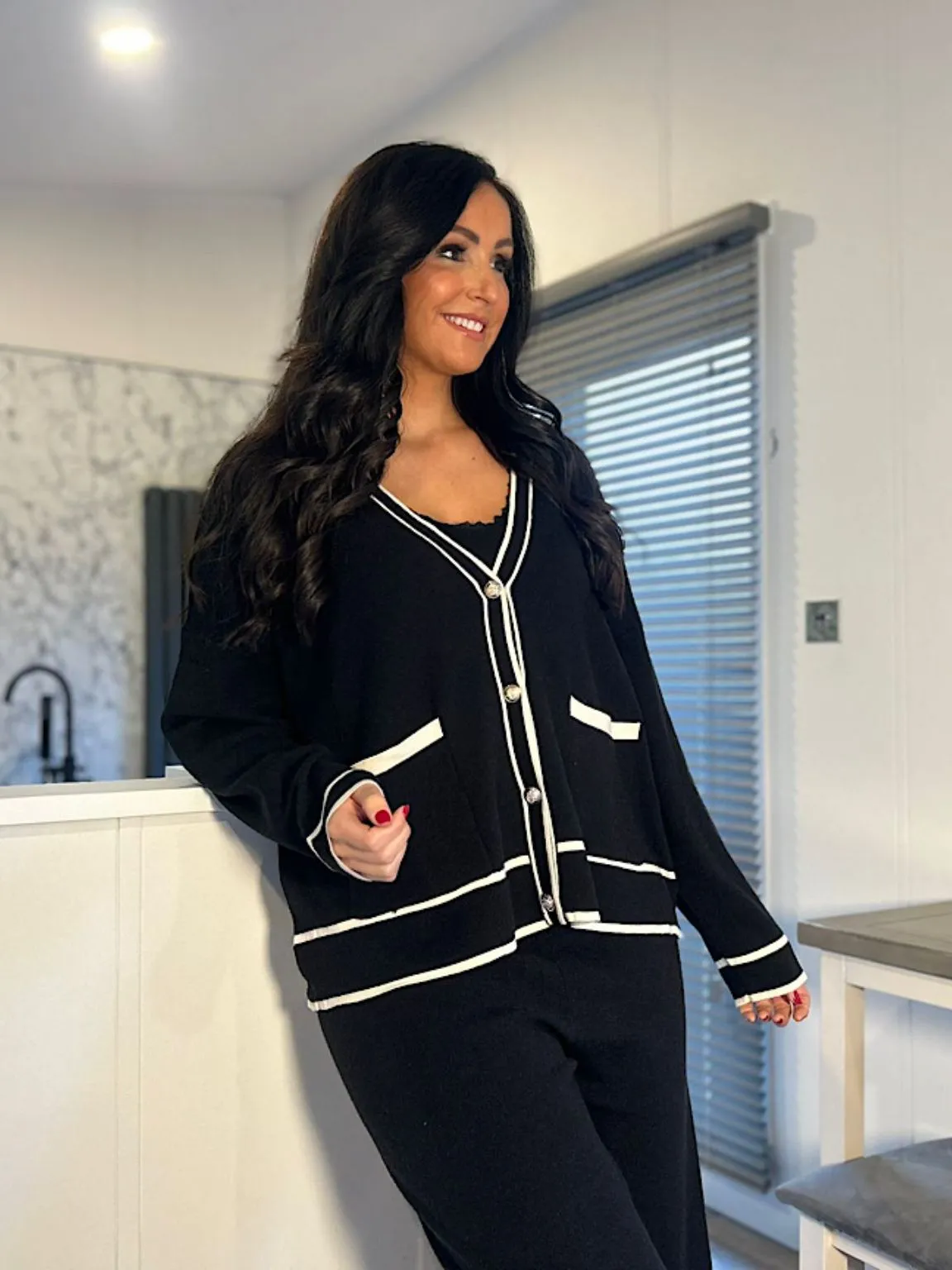 Black Luxury Button Cardigan Set Cher