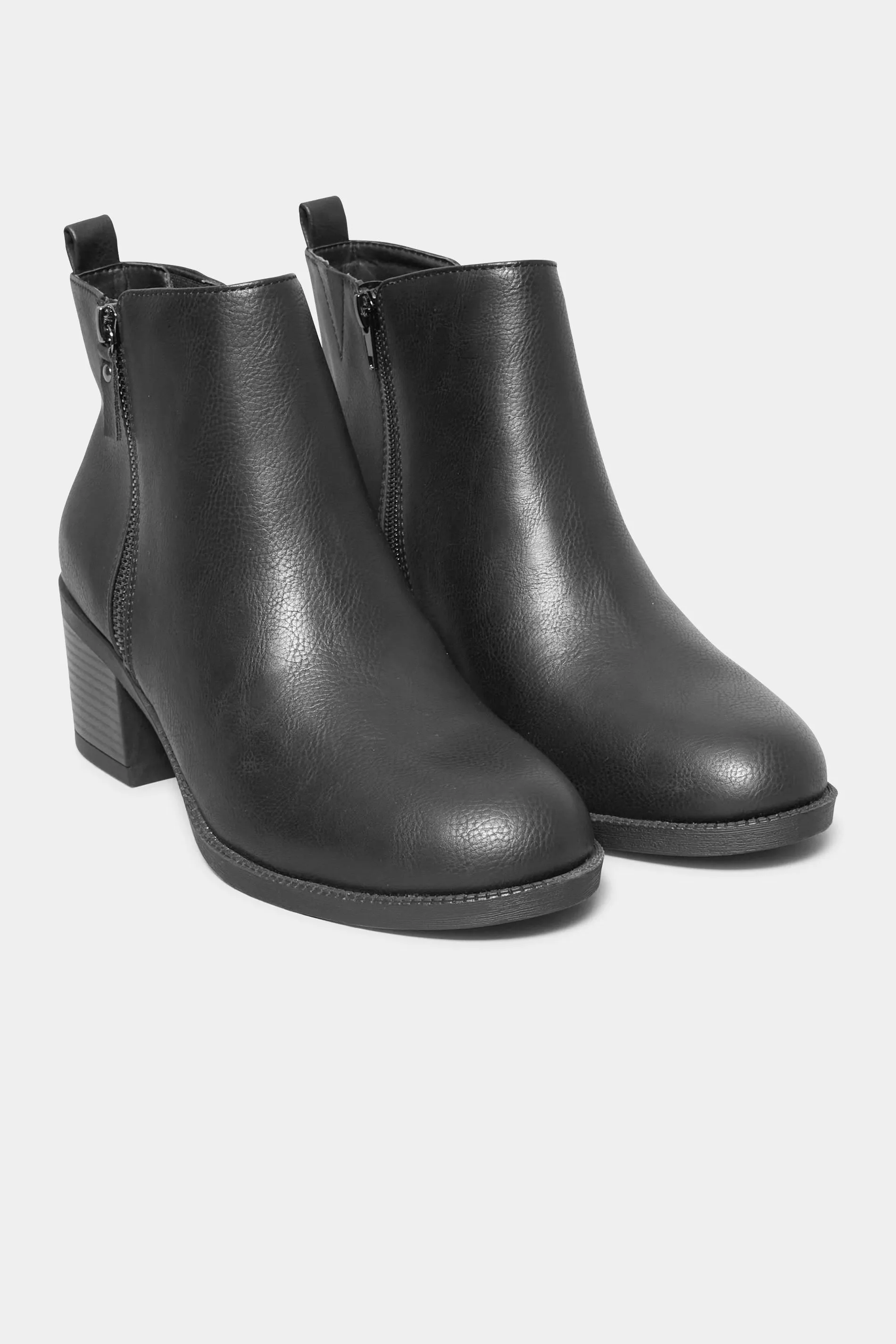 Black Side Zip Block Heel Boots In Wide E Fit & Extra Wide EEE Fit