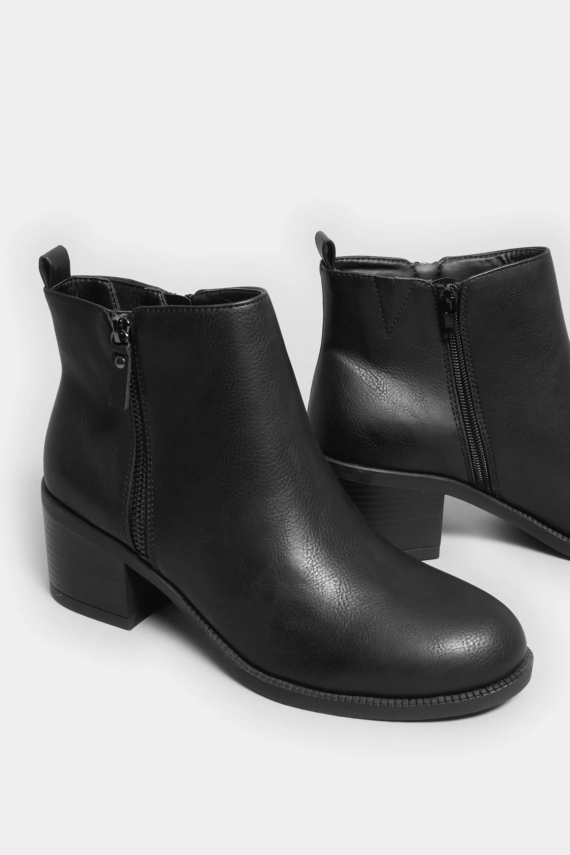 Black Side Zip Block Heel Boots In Wide E Fit & Extra Wide EEE Fit