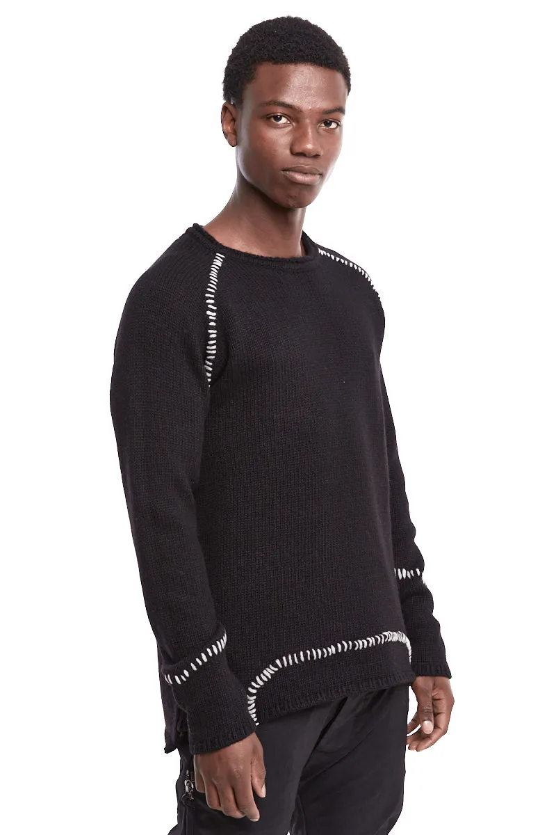 BLACK STITCHING WOOL SWEATER