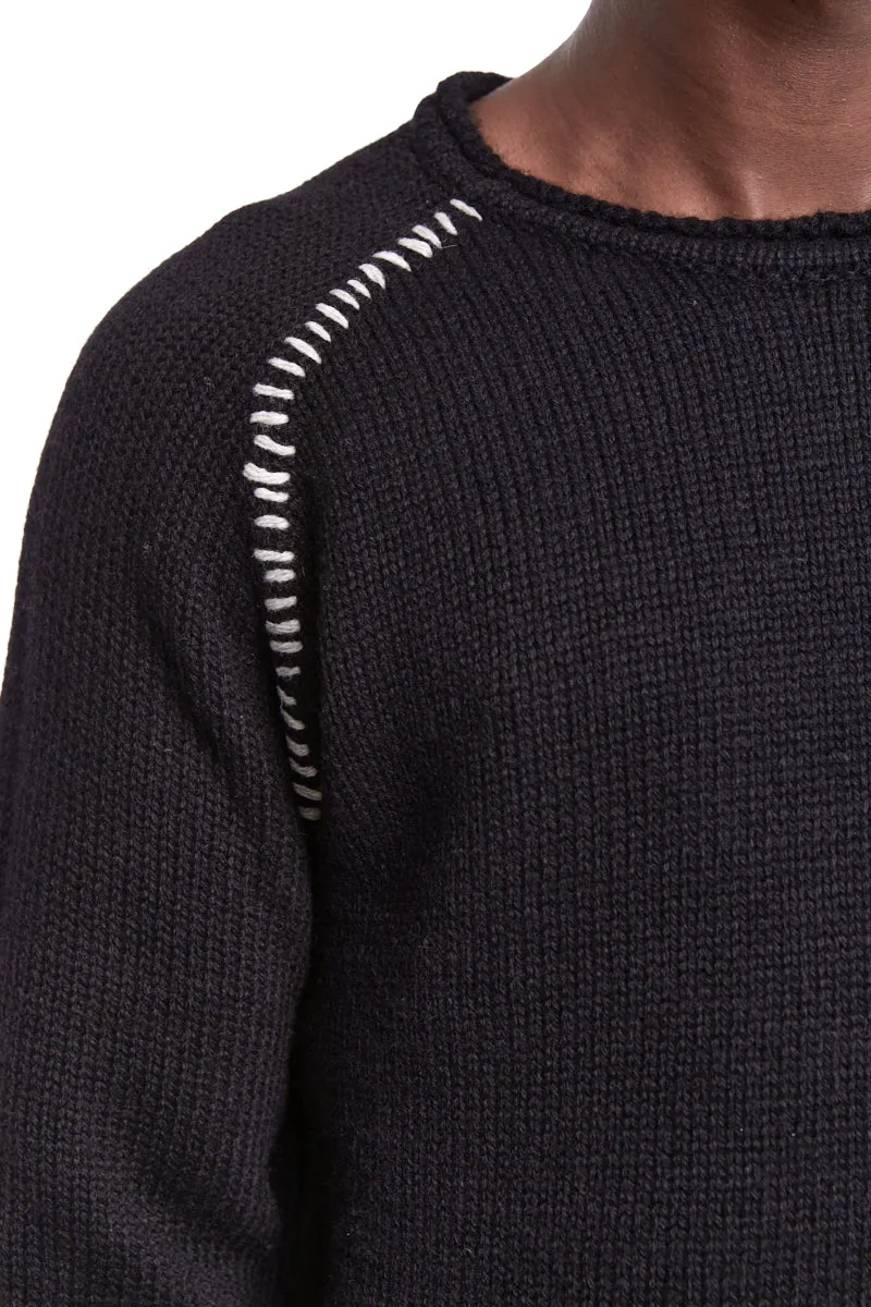 BLACK STITCHING WOOL SWEATER