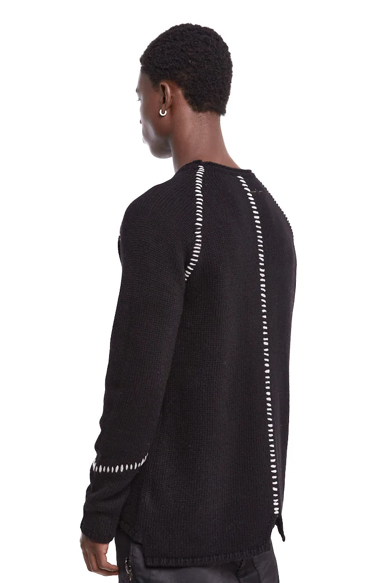 BLACK STITCHING WOOL SWEATER