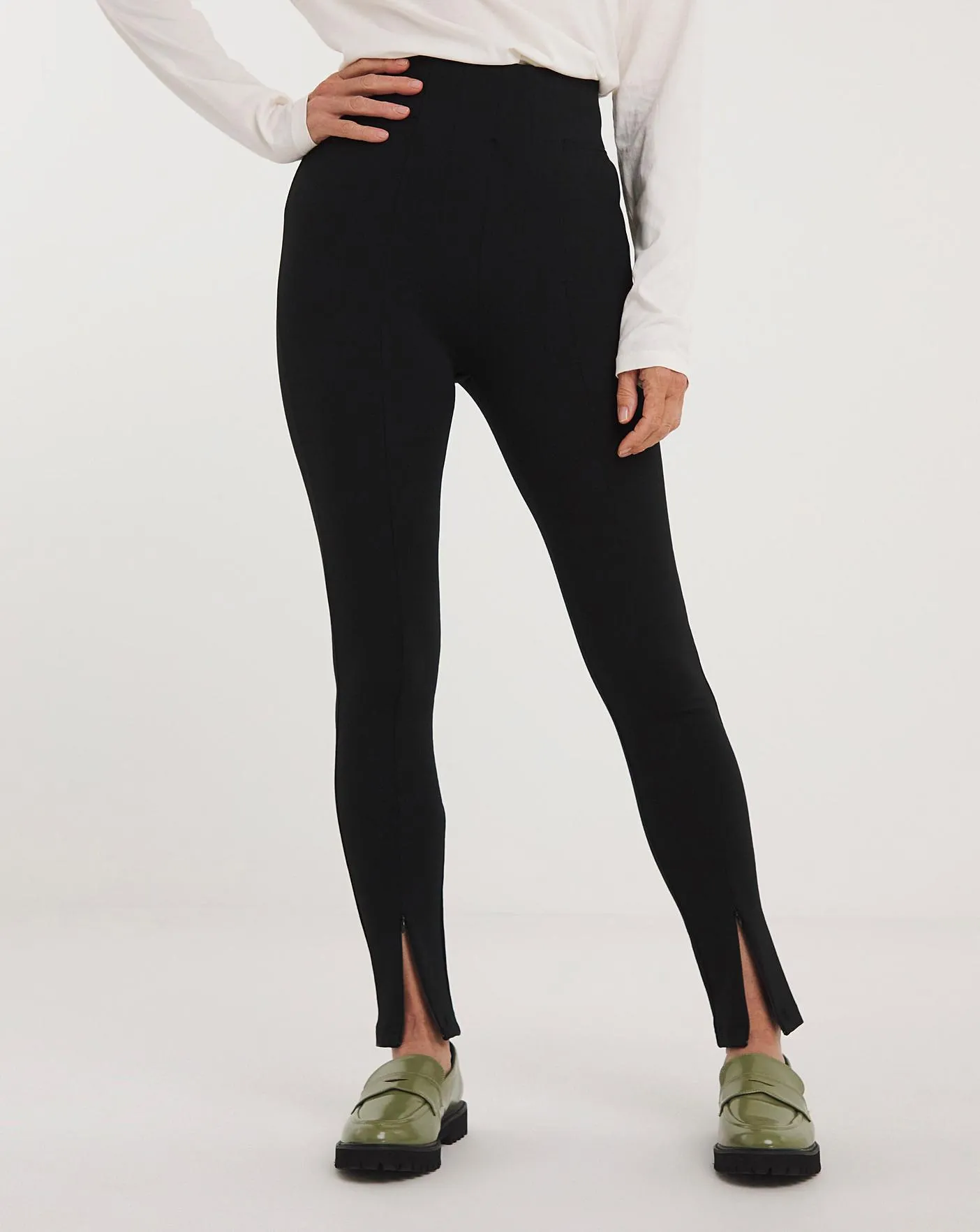 Black Zip Hem Ponte Leggings