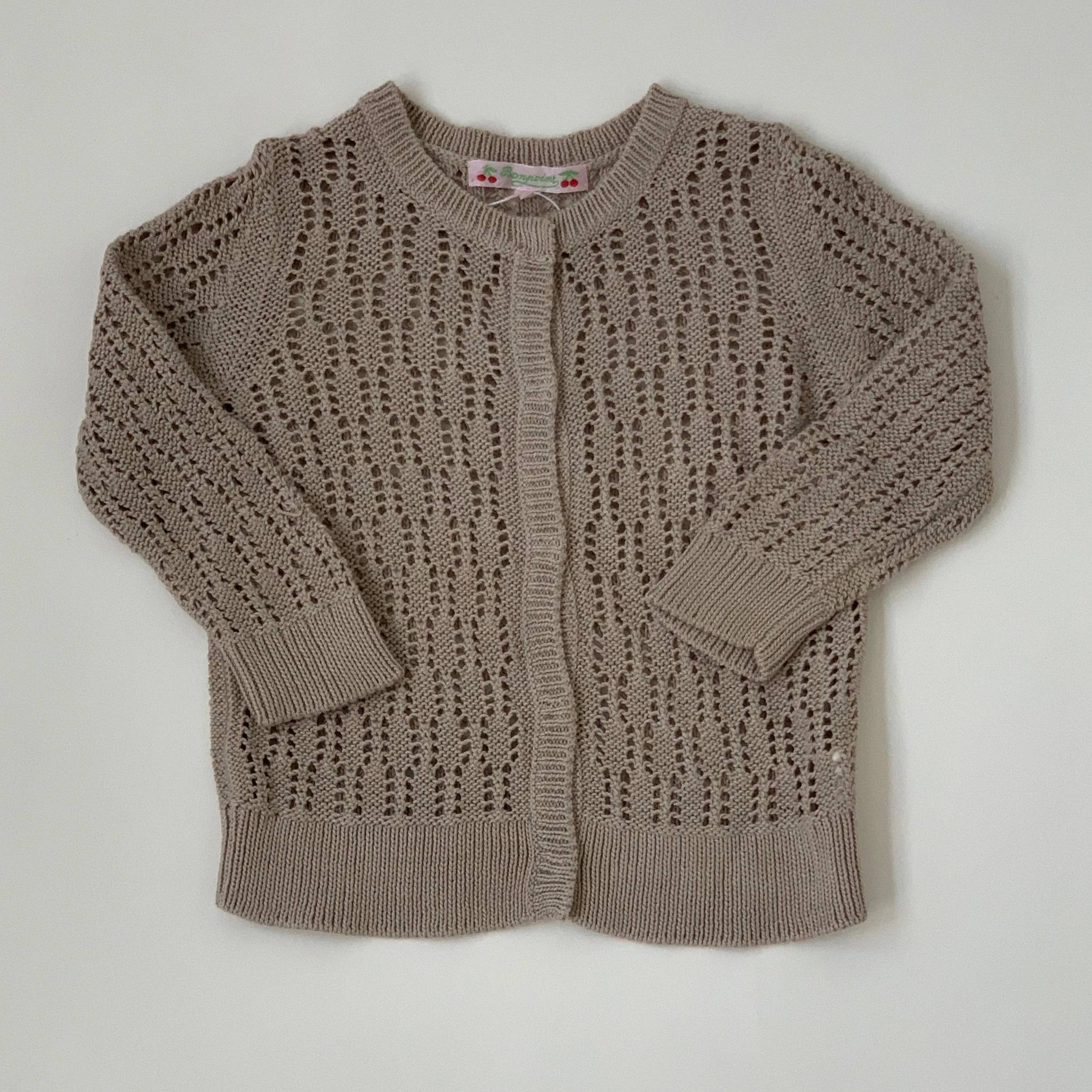 Bonpoint Taupe Crochet Cardigan:3 Years