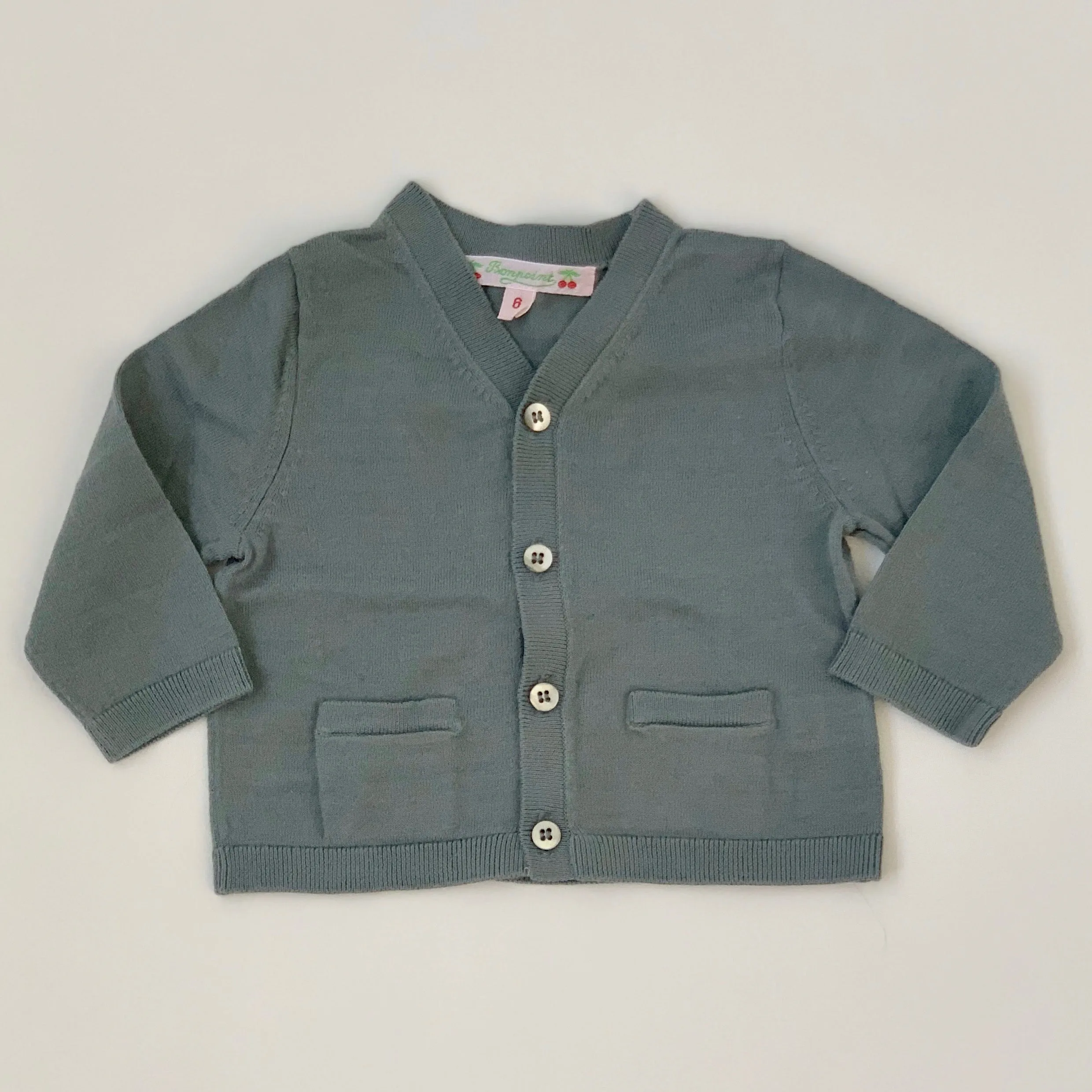 Bonpoint Teal Cotton Cardigan: 6 Months