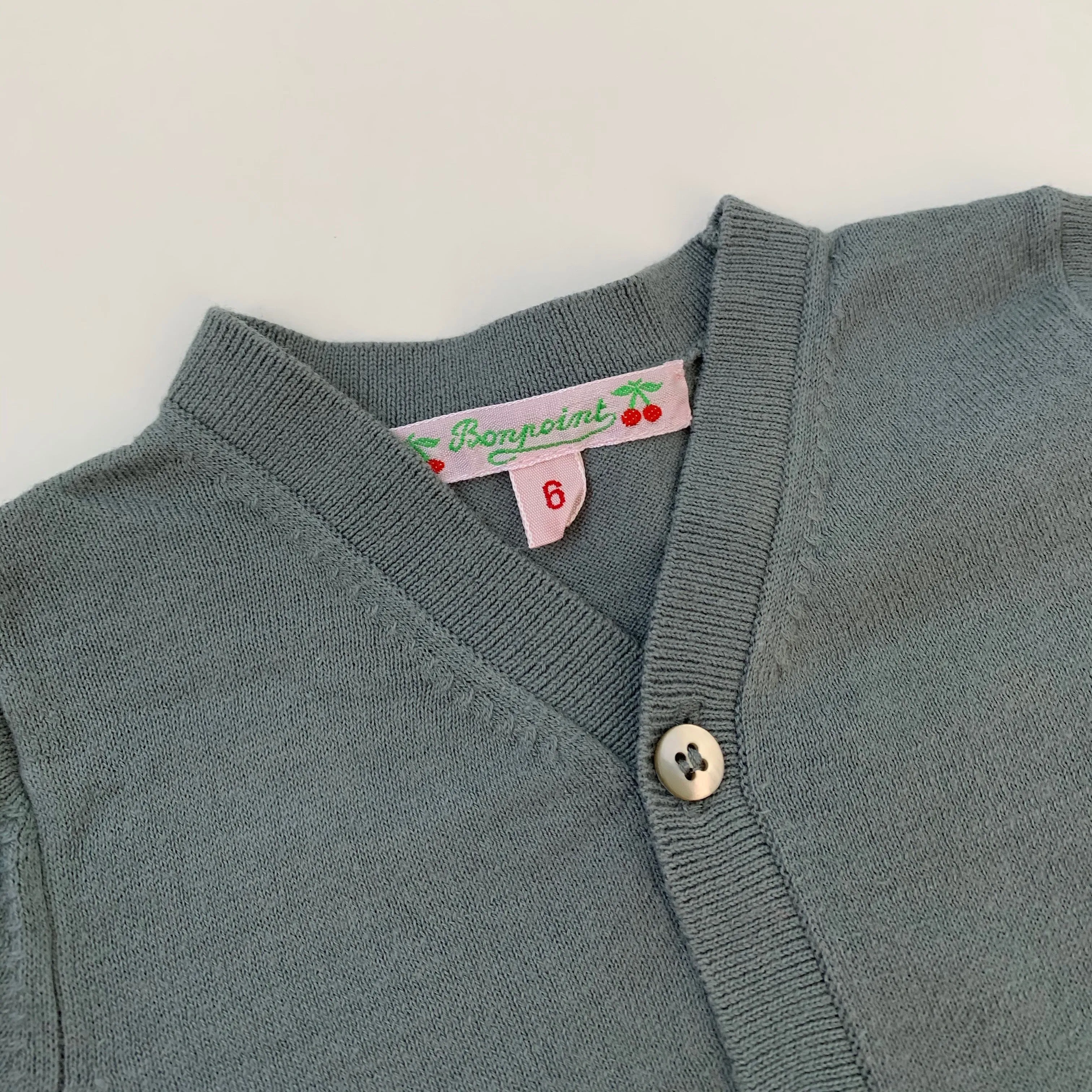 Bonpoint Teal Cotton Cardigan: 6 Months