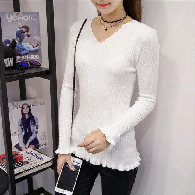 Brand New Autumn Winter Patchwork Female Sweater Plus Size Thin Knitted Long Sleeve V-neck Pullovers Hot  71784 SM6